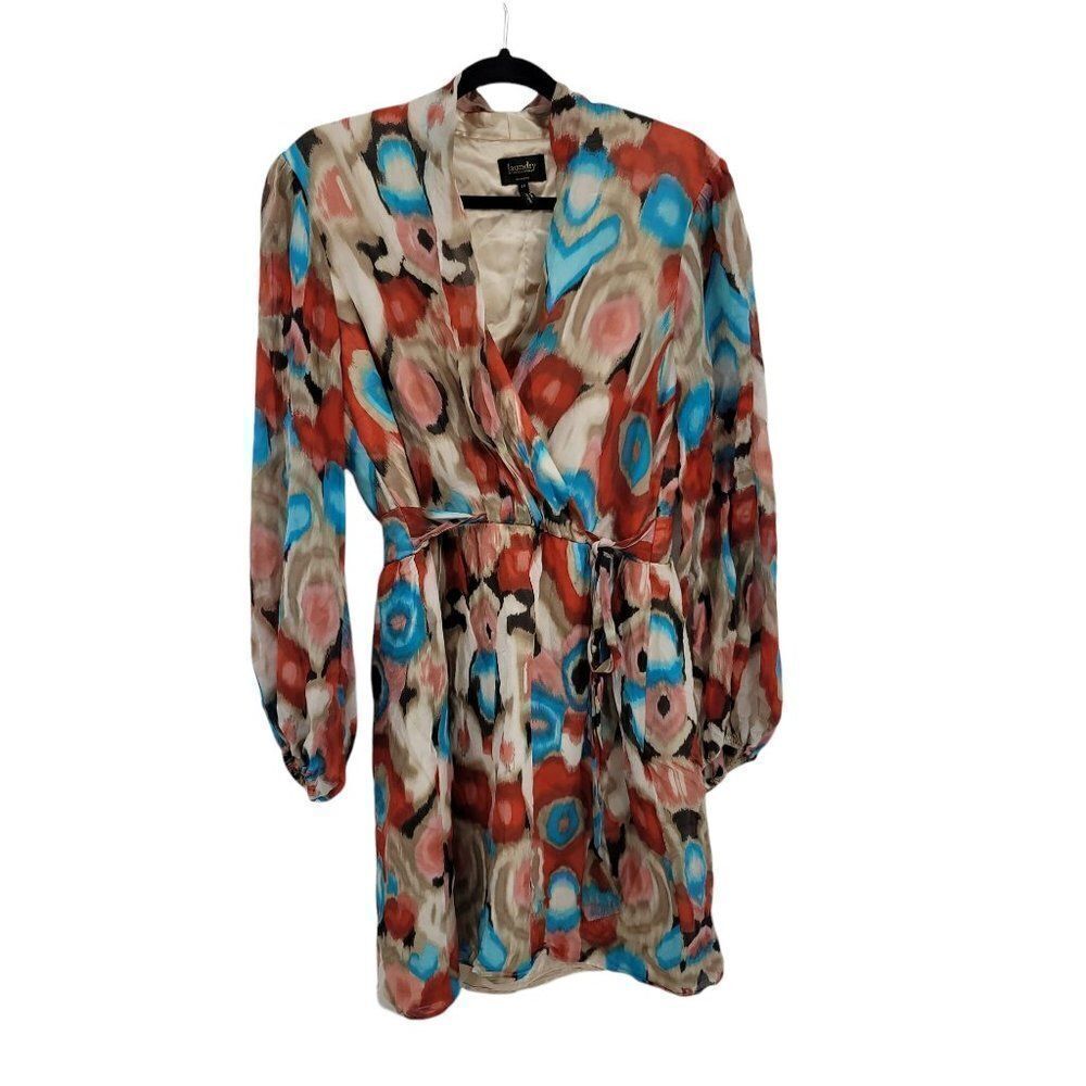 Laundry by Shelli Segal Silk Mod Ikat Wrap Balloon Sleeve Mini Dress Sz 14